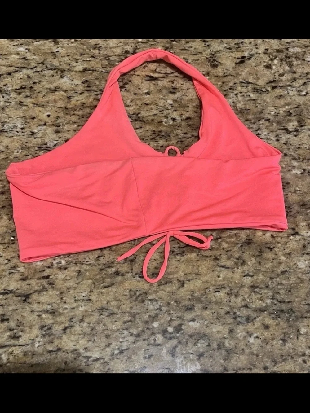 L Space Lace Up Halter Bikini Top Neon Pink Coral Small